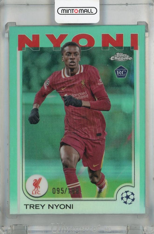 2024-25 Topps Chrome UEFA Club Competitions Trey Nyoni Aqua Refractors #190 RC Liverpool FC trading card