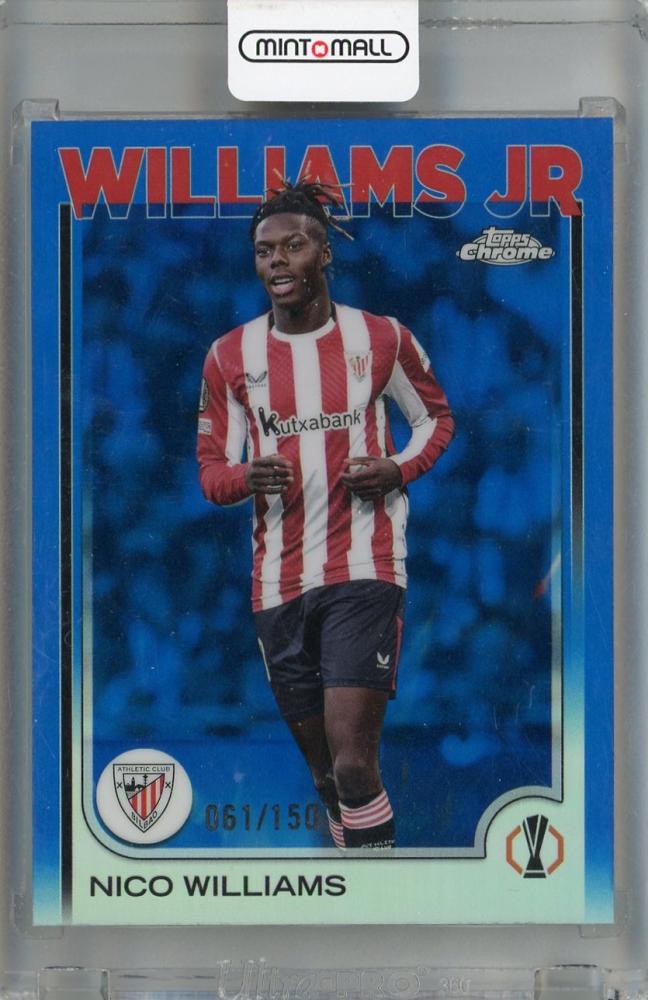 2024-25 Topps Chrome UEFA Club Competitions Nico Williams Blue Refractors #28 card with serial number 061/150