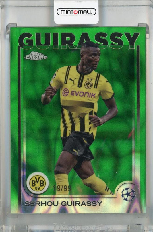 2024-25 Topps Chrome UEFA Club Serhou Guirassy Green Lava Refractors #51 card, serial 19 of 99, Borussia Dortmund
