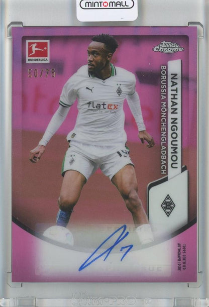 2023-24 TOPPS Chrome Bundesliga Nathan Ngoumou Base Autographs Pink Refractors card from Borussia Monchengladbach