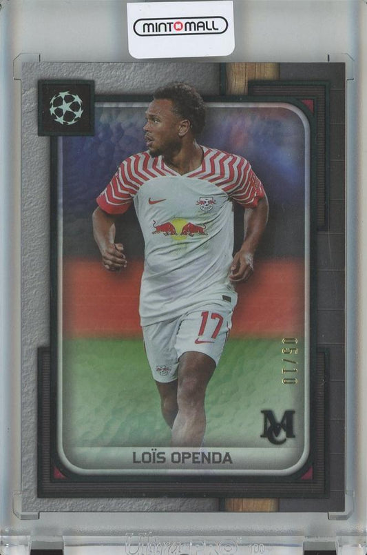 2023-24 Topps Museum UEFA Champions League Lois Openda base Black Diamond card #715 out of 10, RB Leipzig, minor stain on back