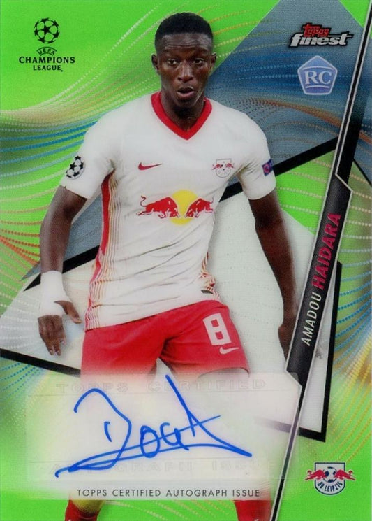 2020-21 Topps Finest UEFA Champions League Amadou Haidara Neon Green Refractors rookie trading card #28/99