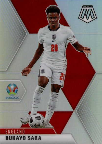 2020-21 Panini Mosaic UEFA Euro Bukayo Saka Silver #106 trading card featuring Bukayo Saka