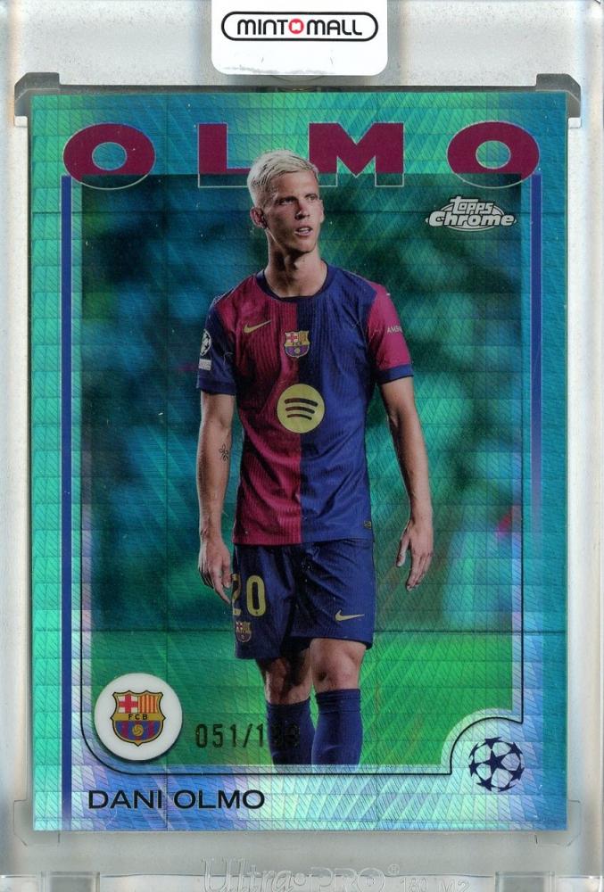 2024-25 Topps Chrome UEFA Club Competitions Dani Olmo Aqua Prism Refractors card #94051/199 FC Barcelona