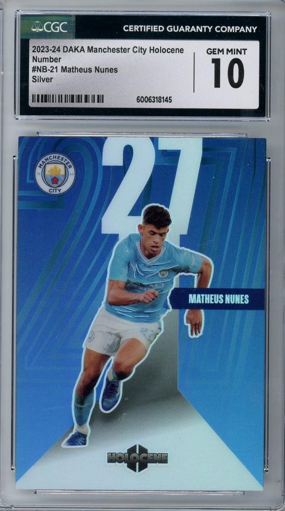 2023-24 DAKA Manchester City Holocene Matheus Nunes trading card graded CGC 10 with number 09/20