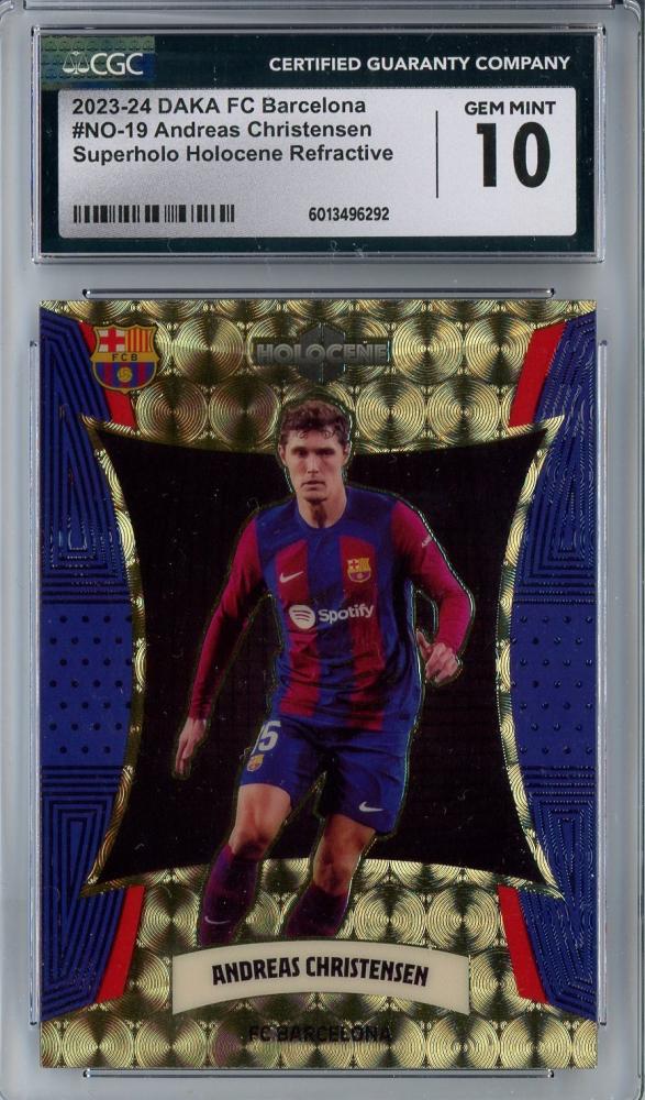 2023-24 DAKA FC Barcelona Holocene Andreas Christensen Superholo Refractive 1/1 CGC 10 trading card