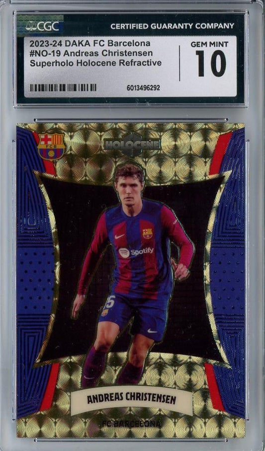 2023-24 DAKA FC Barcelona Holocene Andreas Christensen Superholo Refractive 1/1 CGC 10 trading card