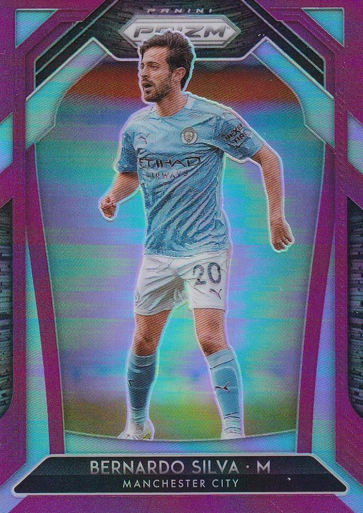 2020-21 Panini Prizm Premier League Bernardo Silva Manchester City purple base parallel card numbered 17 of 99