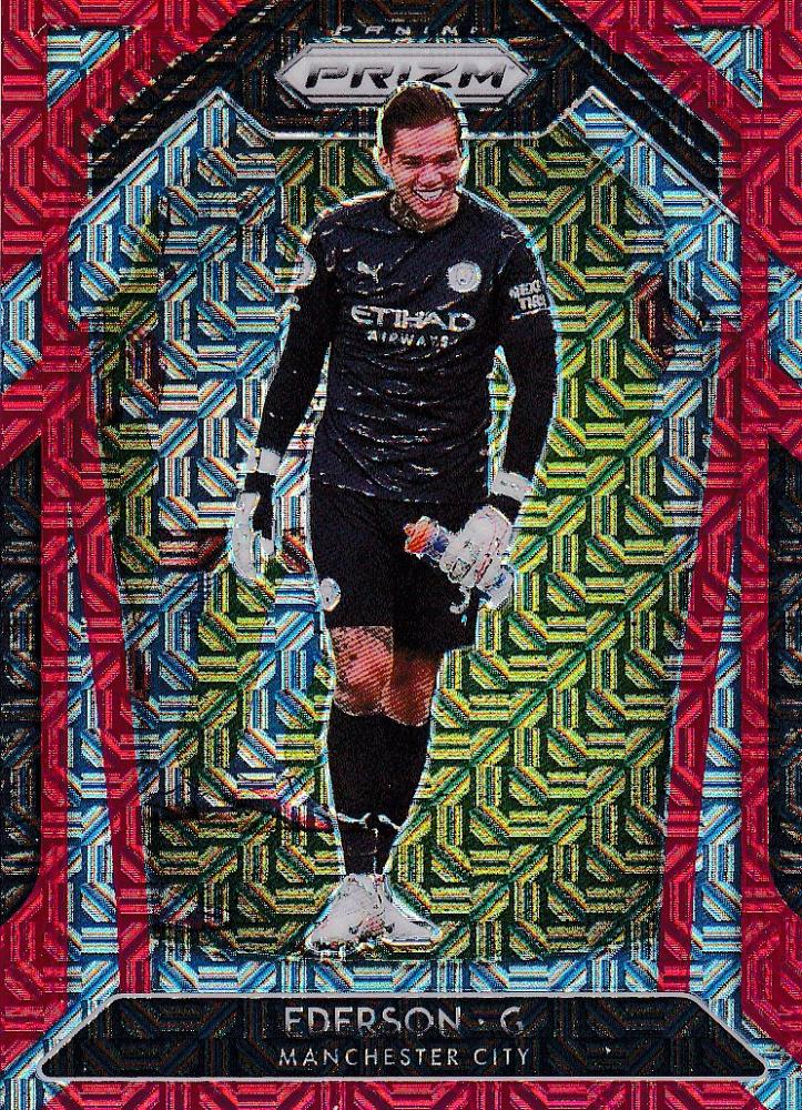2020-21 Panini Prizm Premier League Manchester City Ederson Base Red Mojo parallel trading card number 033 of 135