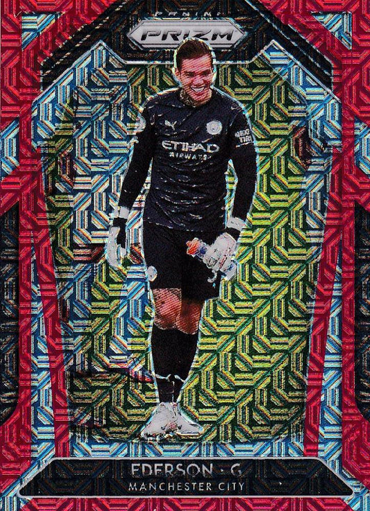 2020-21 Panini Prizm Premier League Manchester City Ederson Base Red Mojo parallel trading card number 033 of 135