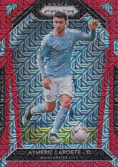 2020-21 Panini Prizm Premier League Manchester City Aymeric Laporte Base Red Mojo card number 012 of 135