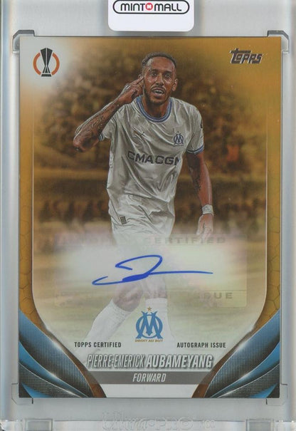 2023-24 TOPPS UEFA Club Competitions Soccer Pierre-Emerick Aubameyang Base Autograph Card Orange Foilboard A-PA18/25 Olympique de Marseille