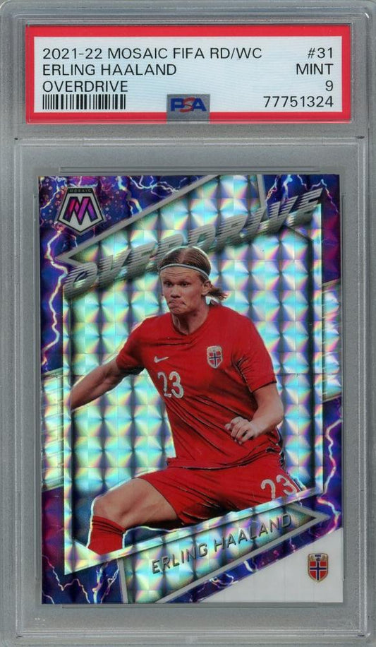 2021-22 Panini Mosaic FIFA Road to World Cup Erling Haaland Overdrive trading card graded PSA9