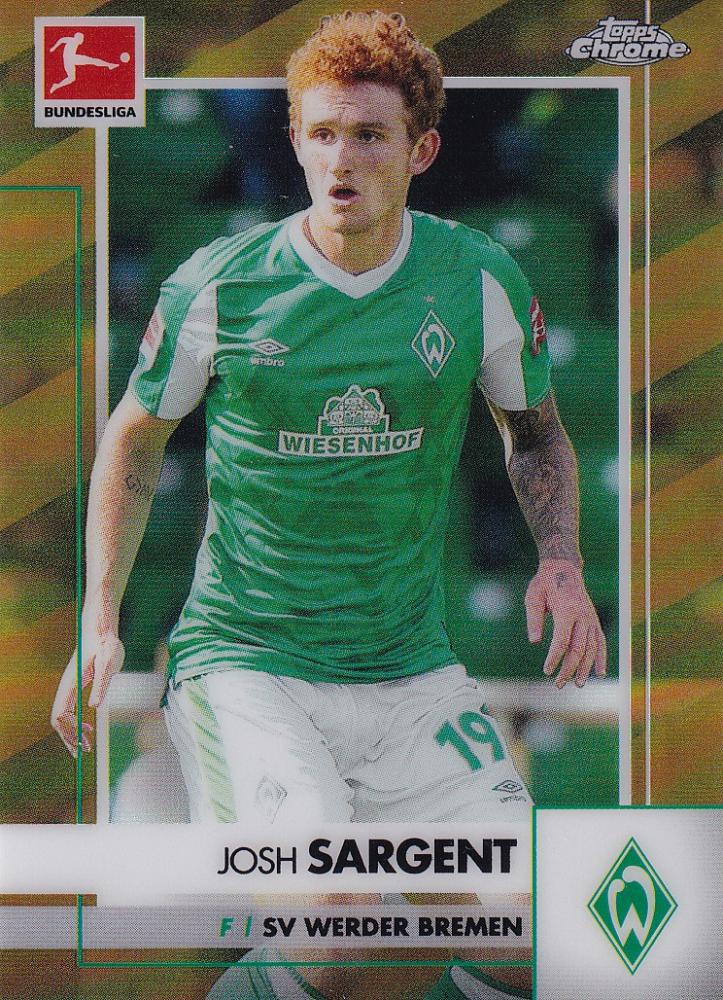 2020-21 Topps Chrome Bundesliga Josh Sargent SV Werder Bremen Base Gold parallel card numbered 26 of 50