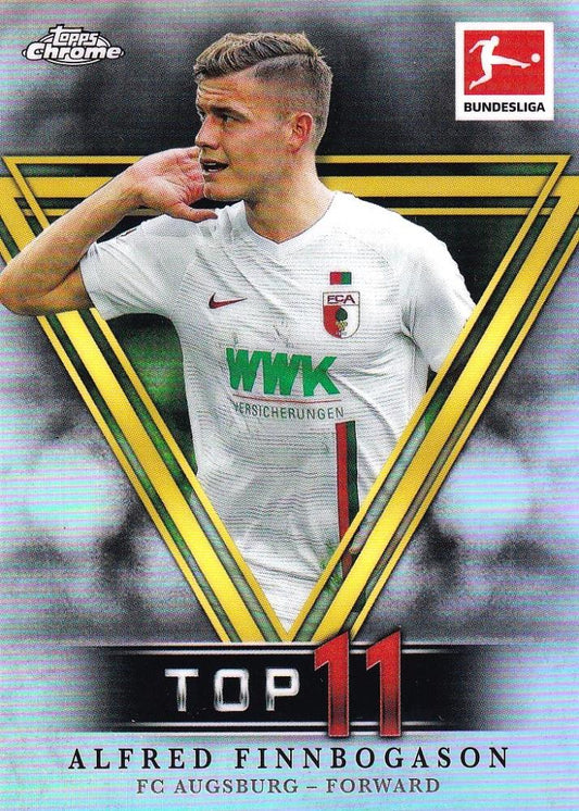 2018-19 Topps Chrome Bundesliga trading card featuring Alfred Finnbogason of FC Augsburg Top XI