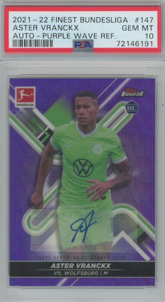 2021-22 Topps Finest Bundesliga Aster VranckX Purple Wave Refractor Autograph trading card graded PSA10