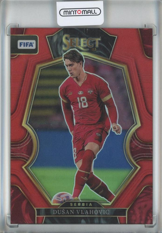2022-23 Panini Select Fifa Soccer Dusan Vlahovic Red Parallel trading card serial #172 with minor back stains