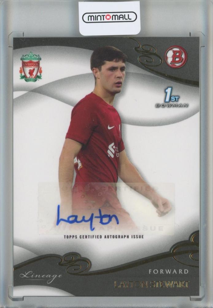 2022-23 Topps Liverpool Lineage Hobby card featuring Layton Stewart autograph in mint condition