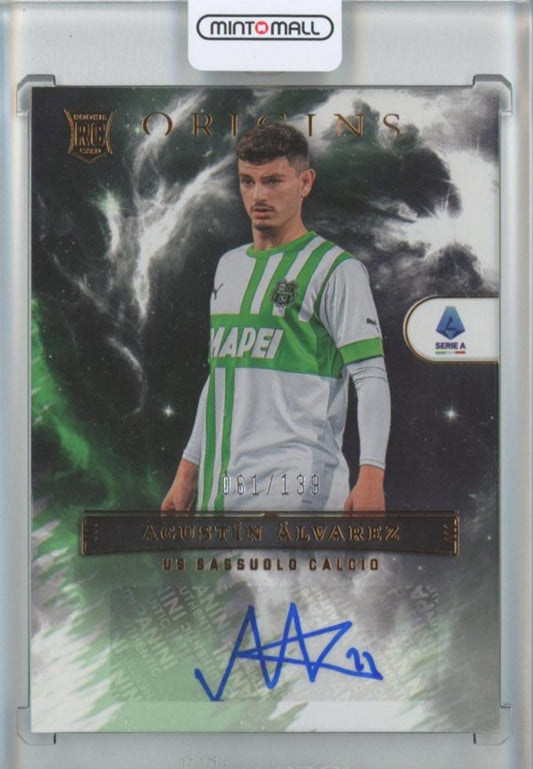 2022-23 Panini Chronicles Origins Serie A soccer card featuring Agustin Alvarez autograph serial numbered 61 of 139