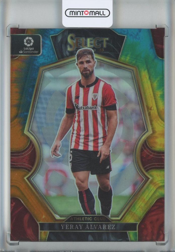 2022-23 Panini Select La Liga Soccer card featuring Yeray Alvarez Tie-Dye Prizm serial 21 of 35