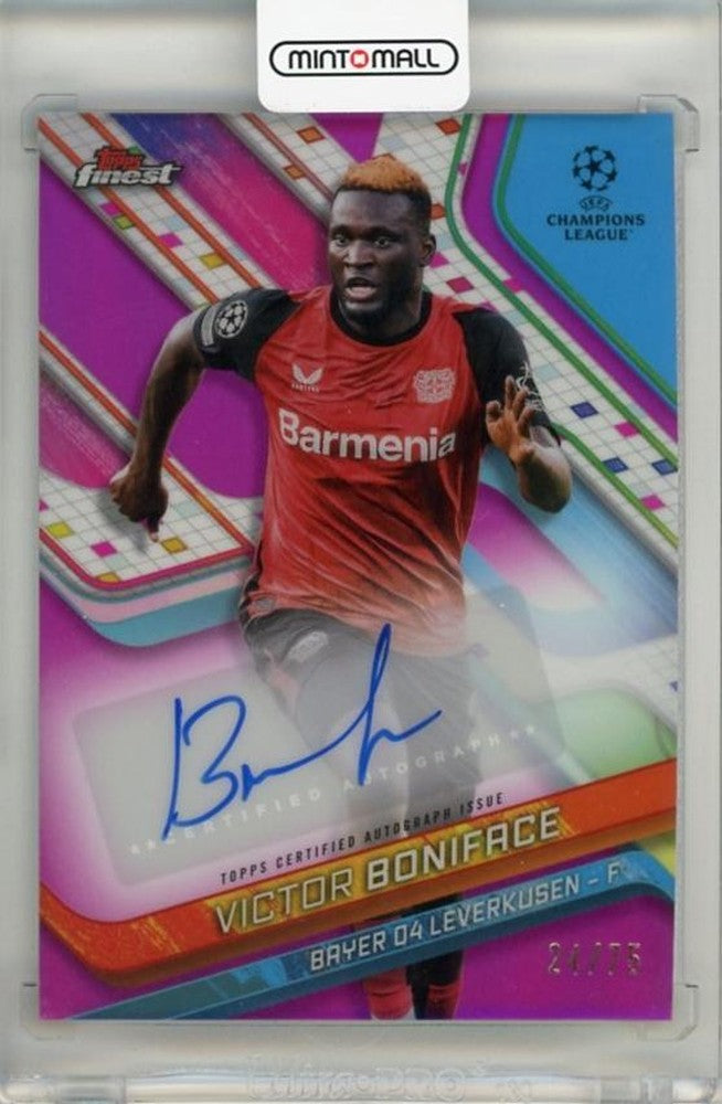 2024-25 Topps Finest UEFA Victor Boniface autographed Magenta Refractor card #BAVB24/75
