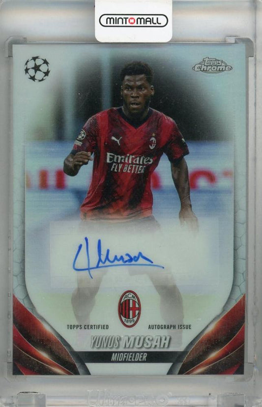 2023-24 Topps Chrome UEFA Club Competitions Yunus Musah autograph card #CAMY AC Milan with back ink stain