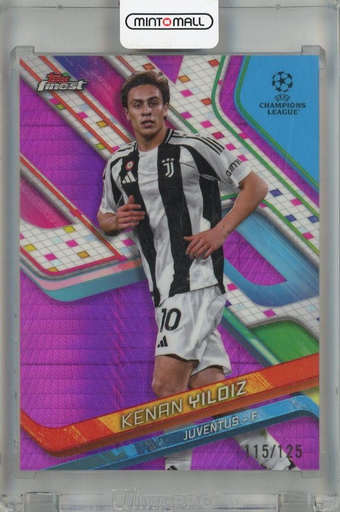 2024-25 Topps Finest UEFA Club Competitions Kenan Yildiz Pink Prism #90115/125 Juventus trading card