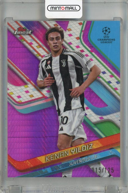 2024-25 Topps Finest UEFA Club Competitions Kenan Yildiz Pink Prism #90115/125 Juventus trading card