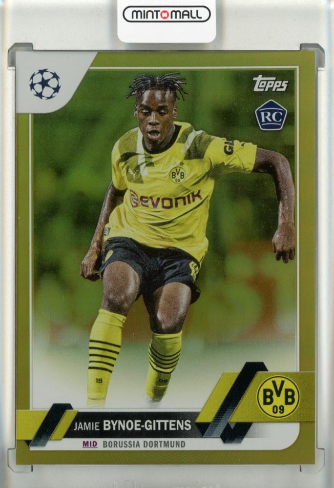 2022-23 Topps UCL Jamie Bynoe Gittens Gold trading card numbered 04 of 50 in excellent condition