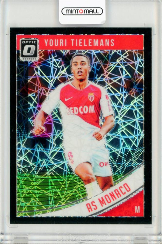 2018-19 Panini Donruss Optic Youri Tielemans Black Velocity trading card serial numbered 2 out of 25