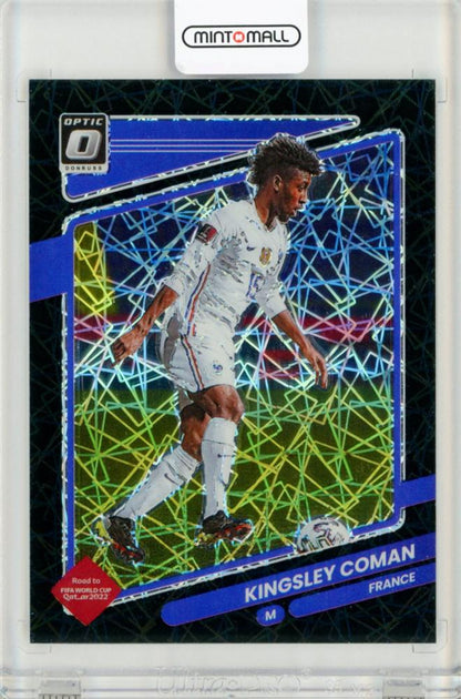 2021-22 Panini Donruss Optic Kingsley Coman Black Velocity trading card numbered 12 out of 25