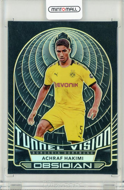 2019-20 Panini Obsidian Achraf Hakimi Tunnel Vision Electric Etch Yellow trading card numbered 6 of 15