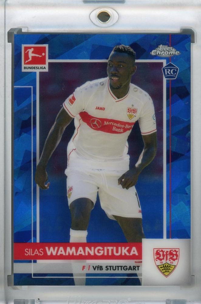 2020-21 Topps Chrome Sapphire Edition trading card of Silas Wamangituka from VfB Stuttgart Bundesliga team