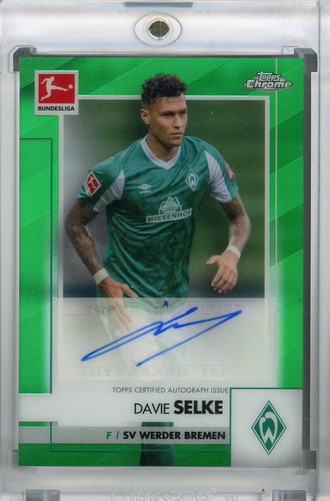 2020-21 Topps Chrome Bundesliga Davie Selke SV Werder Bremen Green Parallel trading card numbered 58 of 99