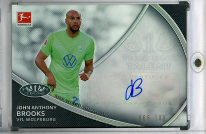 2020-21 Topps Tier One Bundesliga VfL Wolfsburg John Anthony Brooks autographed card number 066 out of 100