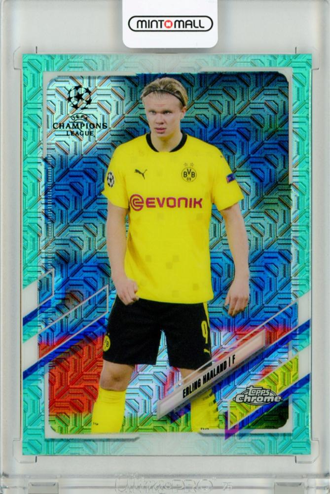 2020-21 Topps Chrome UEFA Champions League Japan Edition Erling Haaland Aqua trading card #49 out of 199