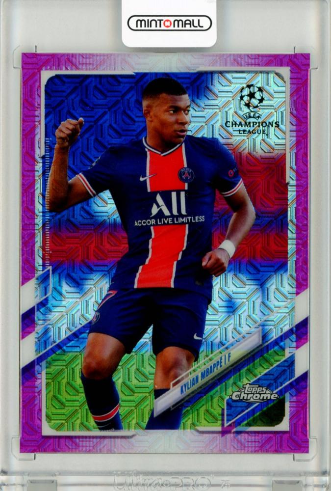 2020-21 Topps Chrome UEFA Champions League Japan Edition Kylian Mbappe Fuchsia #95 card serial 58 out of 125