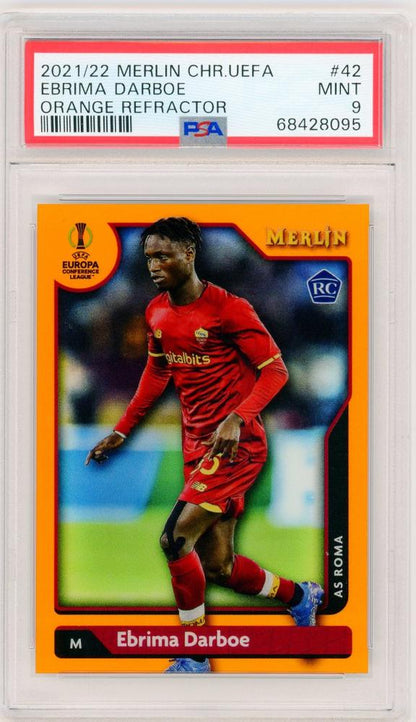 2021-22 TOPPS Merlin Chrome UEFA Ebrima Darboe Base Orange Refractor Parallel card graded PSA9 Mint