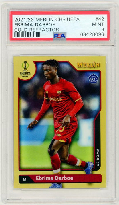 2021-22 TOPPS Merlin Chrome UEFA League Ebrima Darboe Base Gold Refractor PSA9 graded card from AS Roma