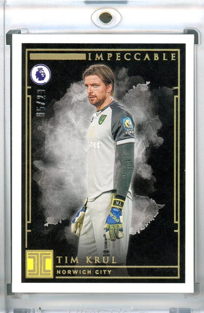 2019-20 Panini Impeccable Premier League Norwich City Tim Krul Base Gold Parallel card serial 05 of 20