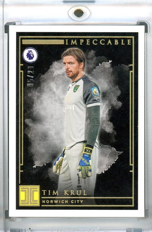 2019-20 Panini Impeccable Premier League Norwich City Tim Krul Base Gold Parallel card serial 05 of 20