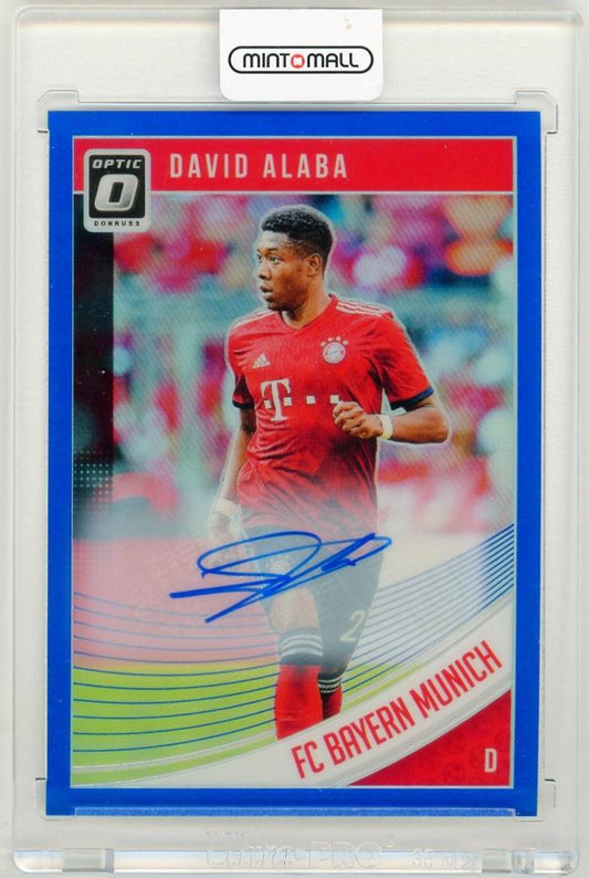 2018-19 PANINI Donruss Base Optic Autographs Blue Parallels David Alaba football card serial 43 out of 99