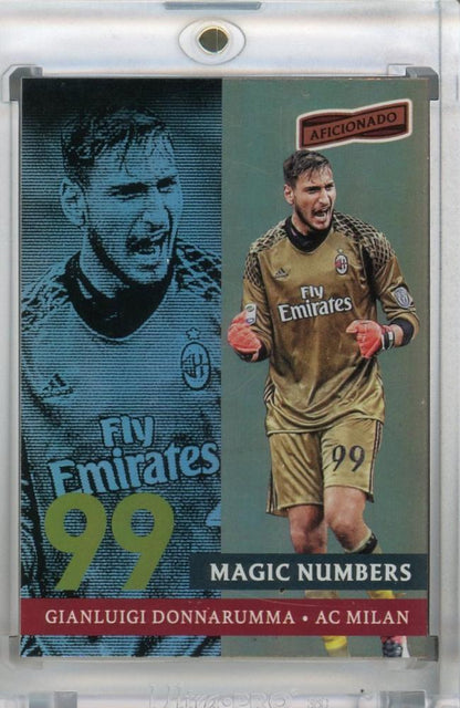 2017 Panini Aficionado trading card featuring AC Milan goalkeeper Gianluigi Donnarumma Magic Numbers