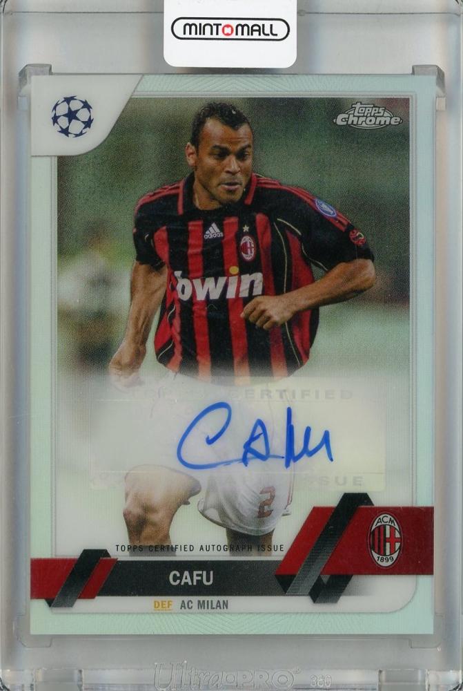 2022-23 Topps Chrome UEFA Club Competitions Cafu Chrome Autographs card #CA-C with AC Milan, minor stain on back