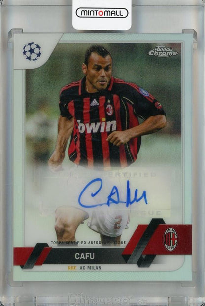 2022-23 Topps Chrome UEFA Club Competitions Cafu Chrome Autographs card #CA-C with AC Milan, minor stain on back