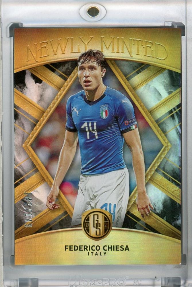 2019-20 Panini Gold Standard Italy Federico Chiesa football card numbered 142 of 149 with back stain