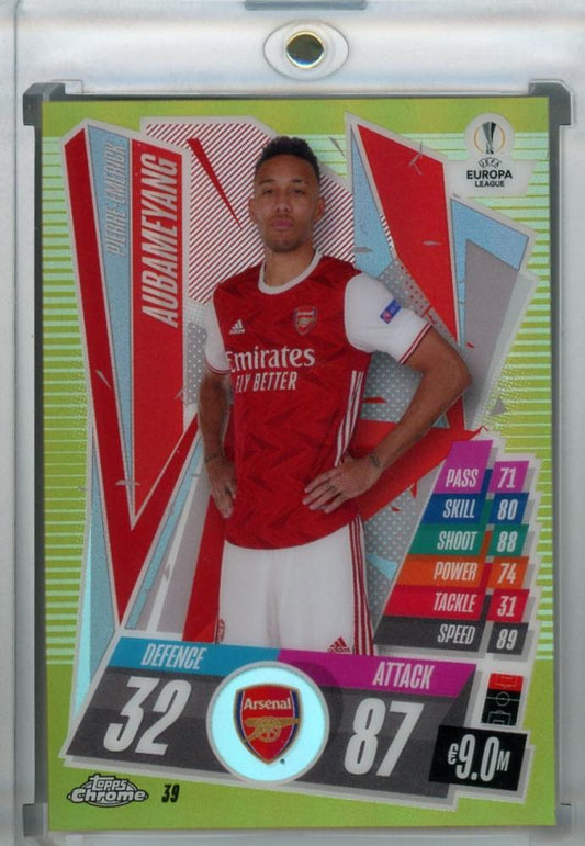 2020-21 Topps Chrome Match Attax UEFA Champions League Arsenal Pierre-Emerick Aubameyang Gold Parallel trading card