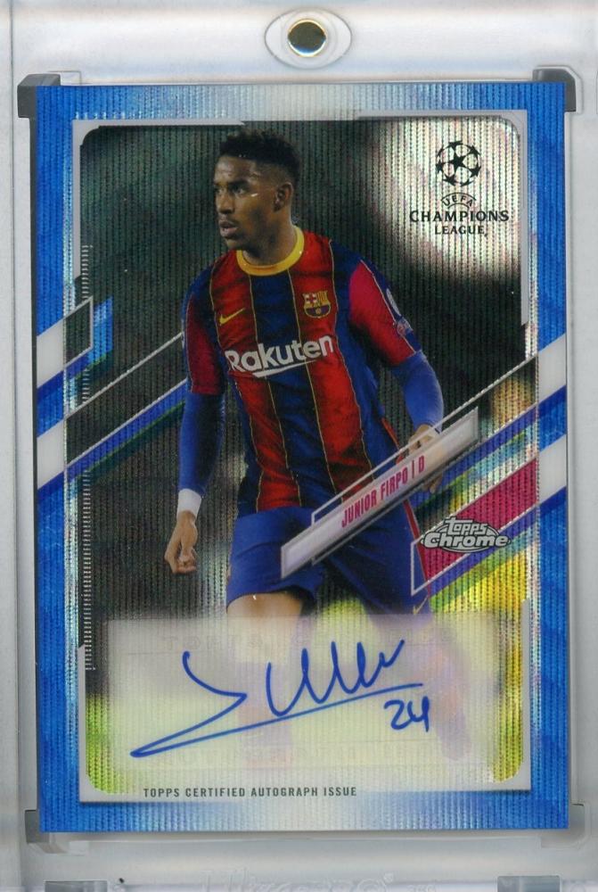 2020-21 Topps Chrome UEFA Champions League trading card of FC Barcelona player Junior Firpo with autograph
