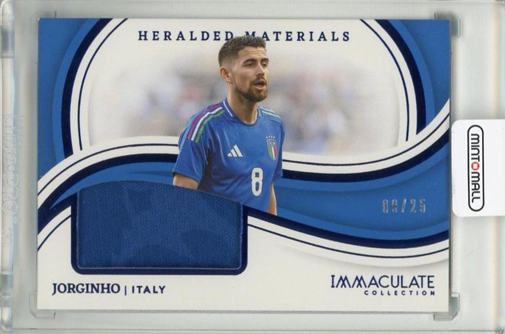 2023-24 Panini Immaculate Collection Jorginho Heralded Materials Sapphire card numbered 909 of 25
