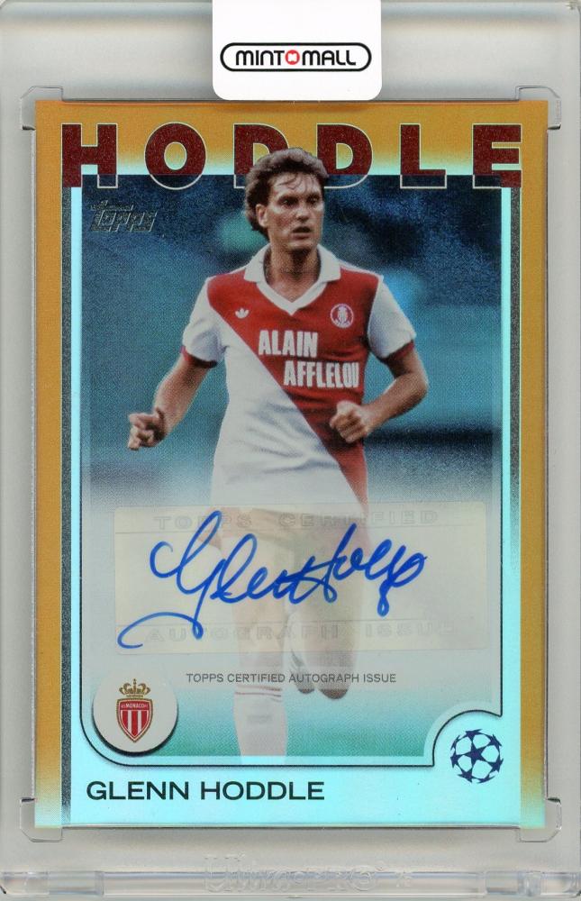 2024-25 Topps Chrome UEFA Club Competitions trading card featuring Glenn Hoddle with orange autograph numbered 19 of 25 from AS Monaco